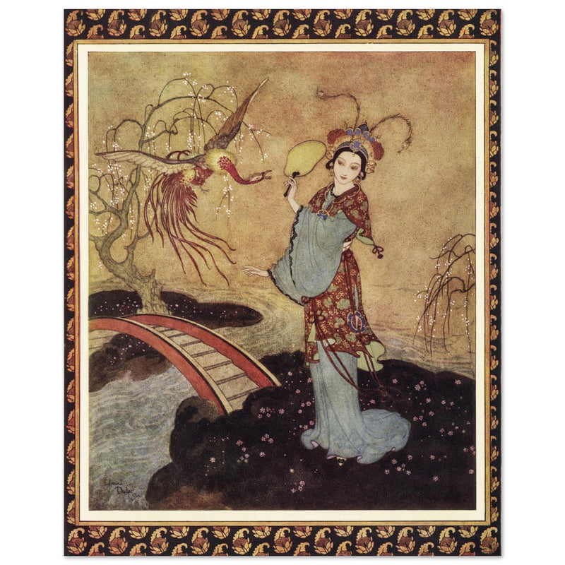 Edmund Dulac and one of his illustration for Princess Badura fairy tale.