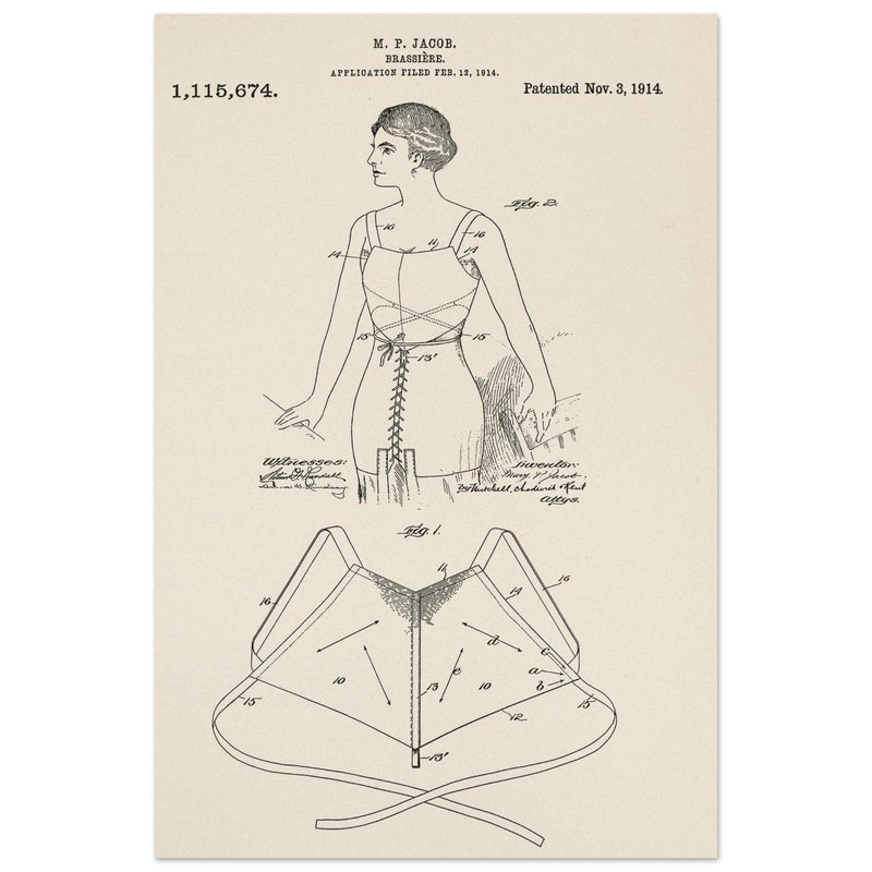 Brassiere patent drawing by M P Jacob.