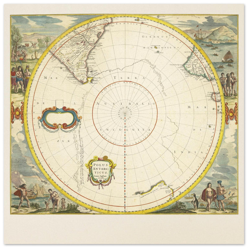 Southern pole ancient map. Polus Antarcticus by Jan Jansson . XVII century cartography.