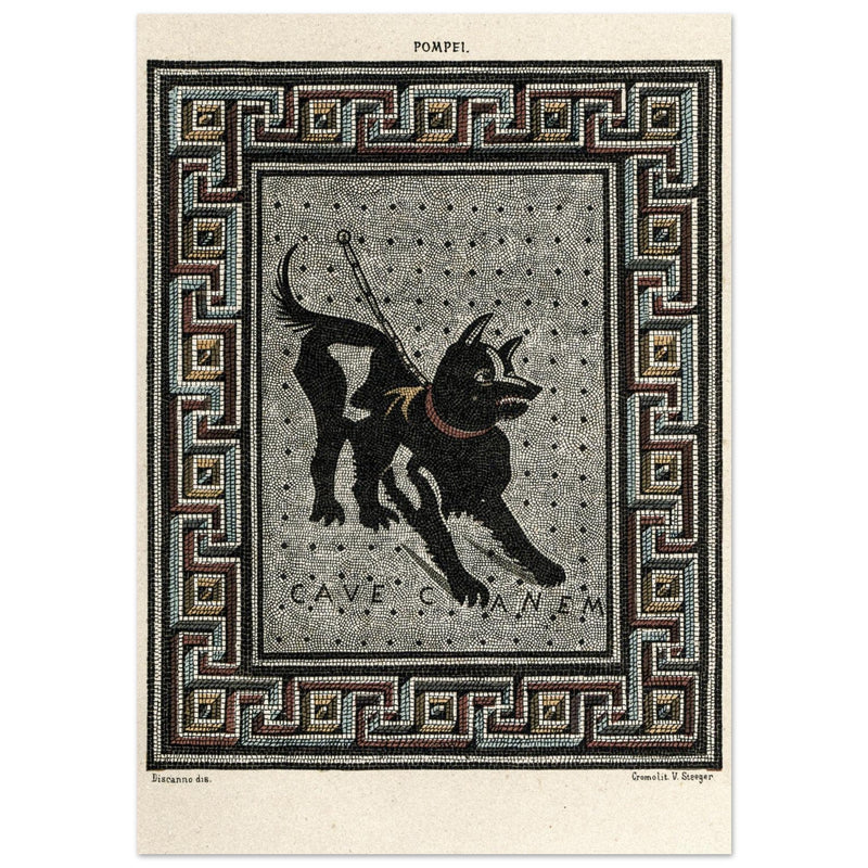 Watchdog mosaic chromolithograph reproduction Cave Canem by Victor Steeger
