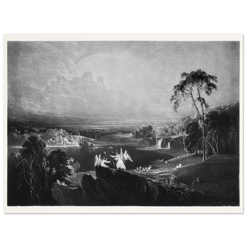 John Martin Paradise Lost Heaven – the Rivers of Bliss. Vintage mezzotint engraving .