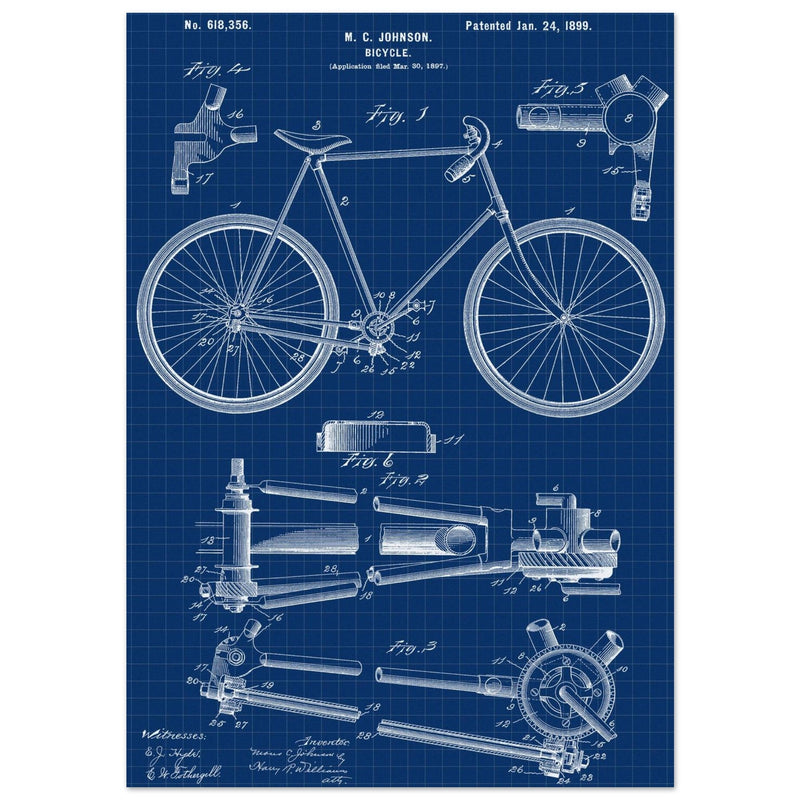 Vintage bicycle patent 1899 by M. C Johnson.