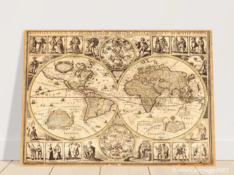 World map. Nouvelle et Exacte Description du Globe Terrestre Reveue Corrigee et Augmentee ... by Guillaume Blaeu