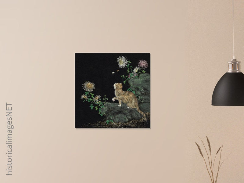 Cats and Butterflies in Springtime old oriental painting by Shen Zhenlin.