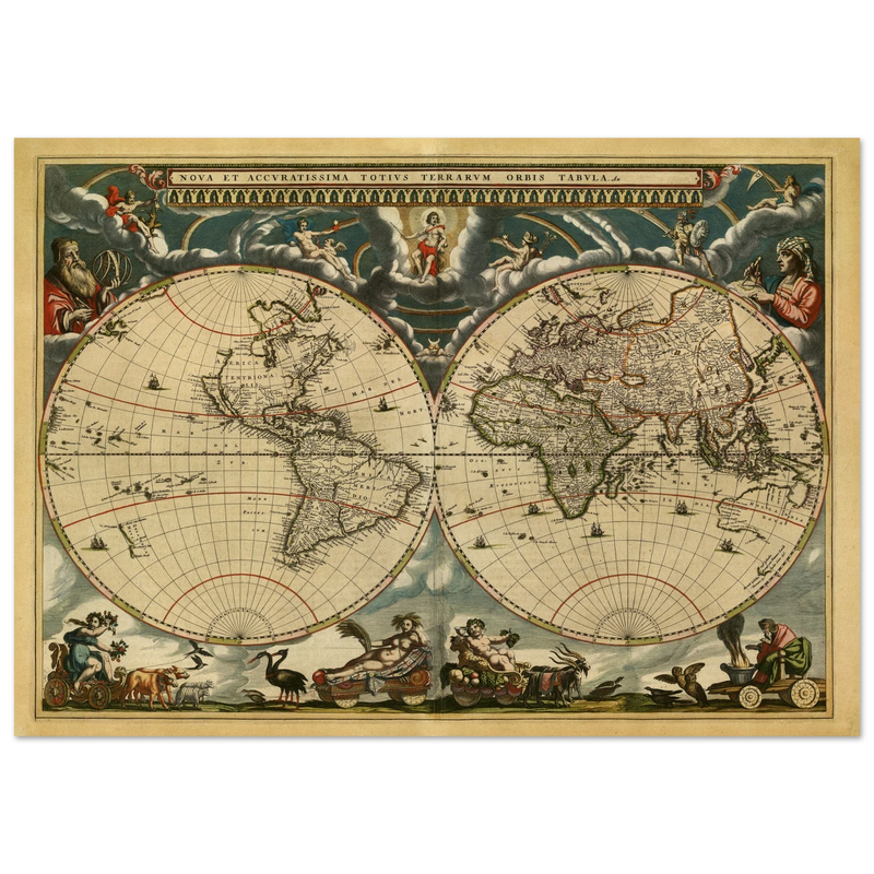 World map Nova et Accuratissima Totius Terrarum Orbis Tabula by Joan Blaeu