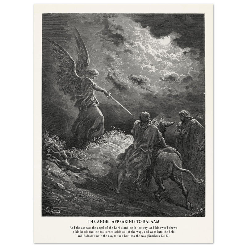 Gustave Dore The Bible engraving print . The angel appearing to Balaam illustration .