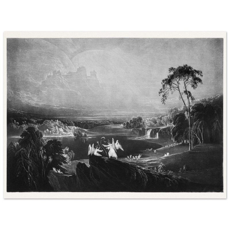 John Martin Paradise Lost Heaven – the Rivers of Bliss. Vintage mezzotint engraving .