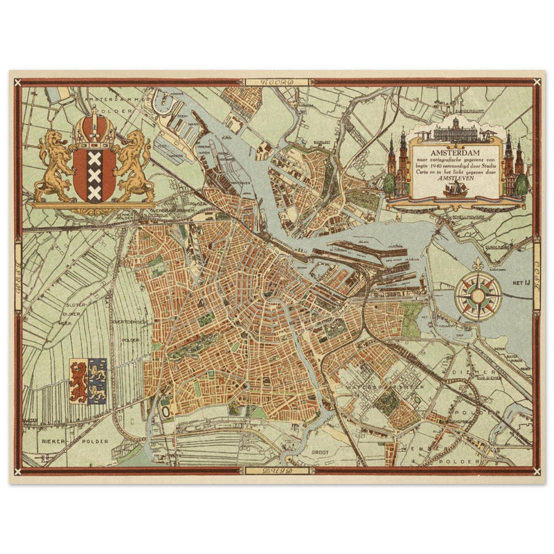 Vintage map of Amsterdam The Netherlands.