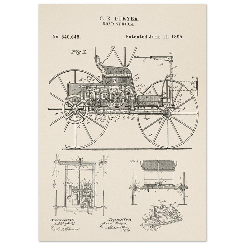 Road vehicle patent 540648 1895 by Charles Edgar Duryea. Automobile car history