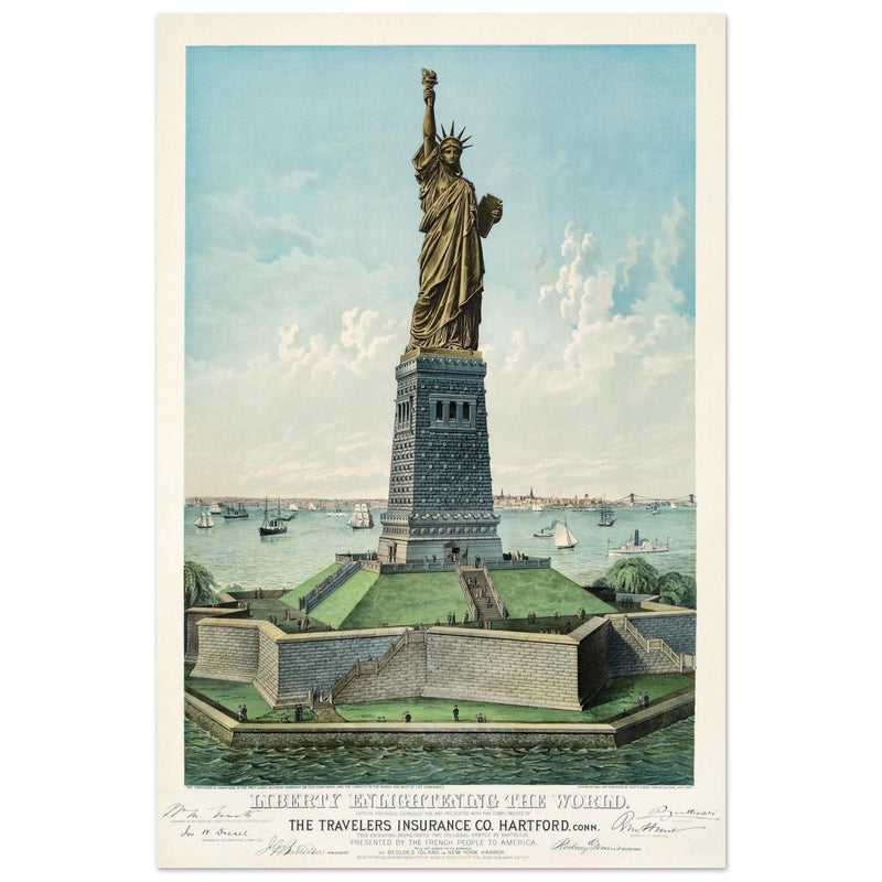The Statue of Liberty New York City travel vintage poster .