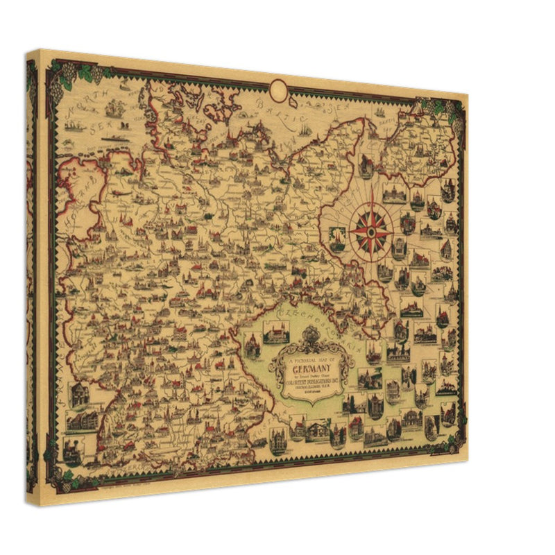 A Pictorial old ancient map of Germany by Ernest Dudley Chase.