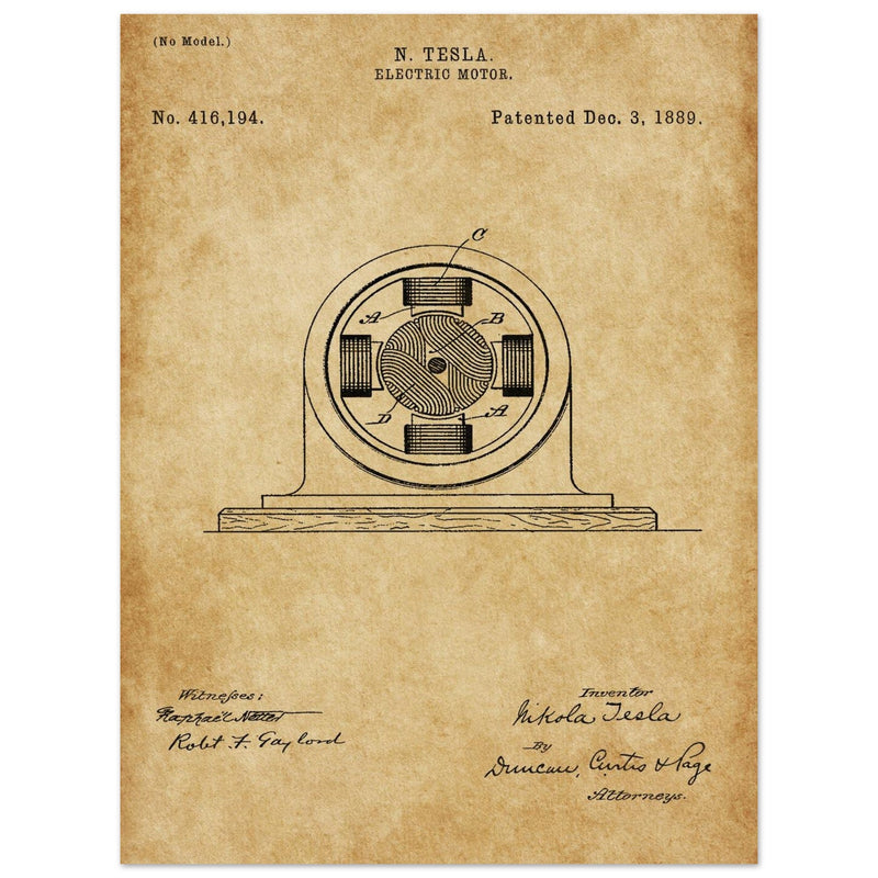 Electric Motor  patent 416194 by Nikola Tesla.