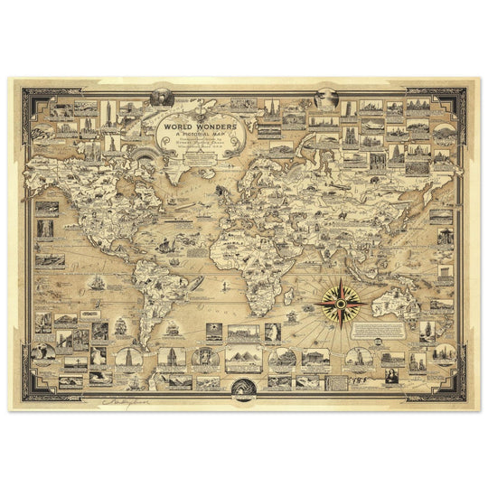Pictorial Map of the World Wonders  by Ernest Dudley Chase.