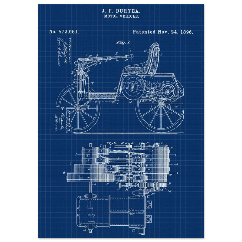 Motor Vehicle patent drawing by James Frank Duryea.
