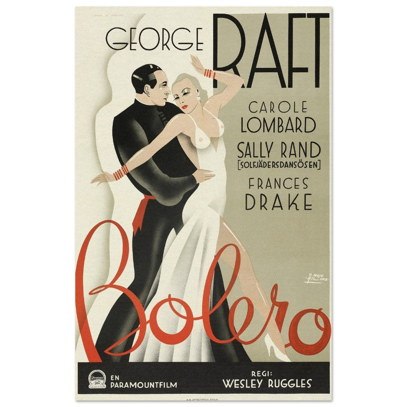 Bolero George Raft and Carole Lombard movie poster. Sweddish version Vintage prints of famous films
