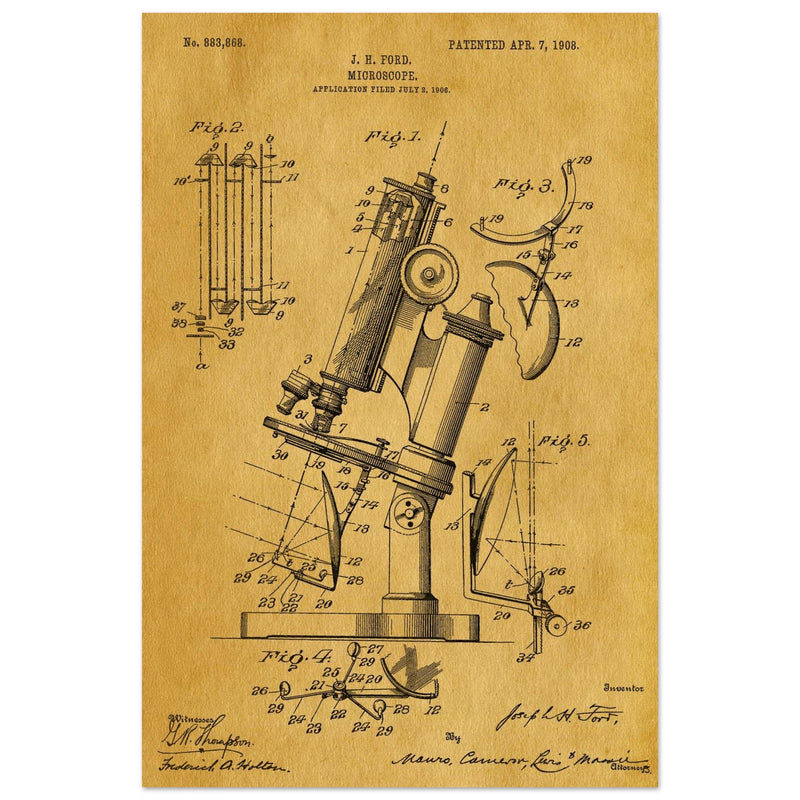 vintage microscope patent by J H Ford.