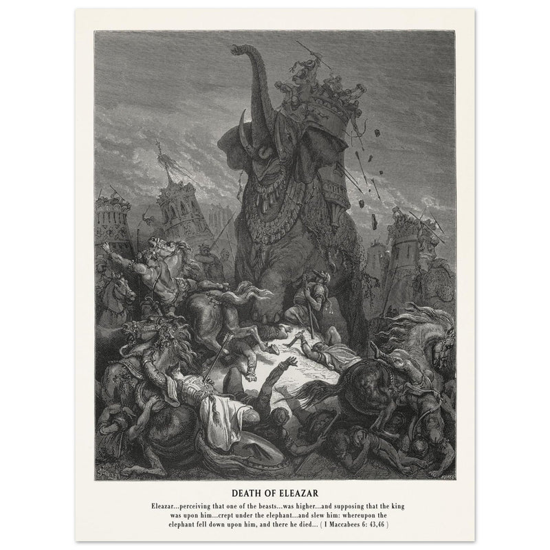 Gustave Dore The Bible engraving print . Death of Eleazar illustration .