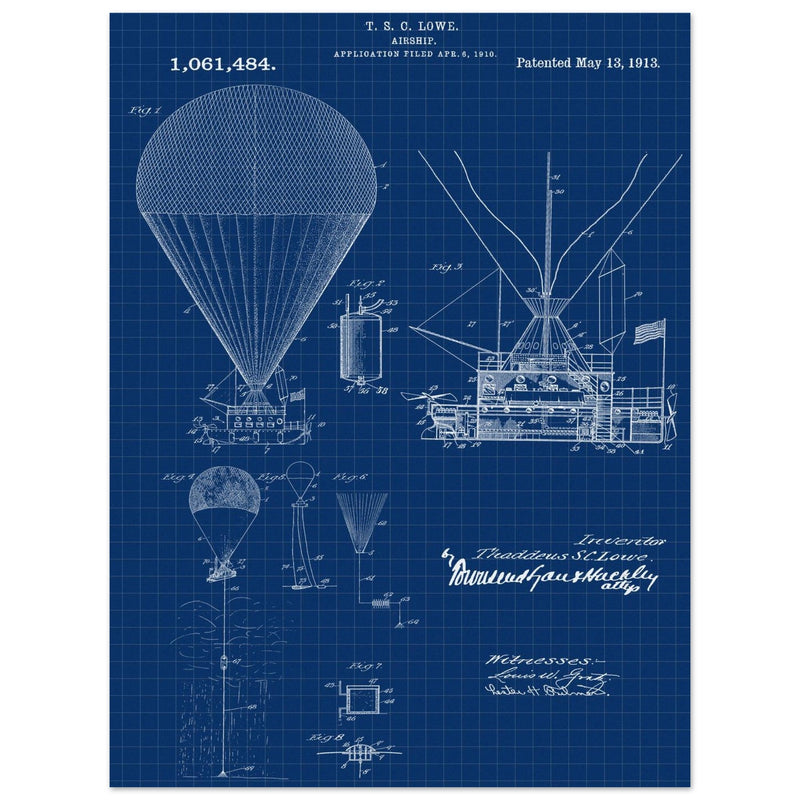 Airship patent illustration by T S C Lowe. Air Balloon