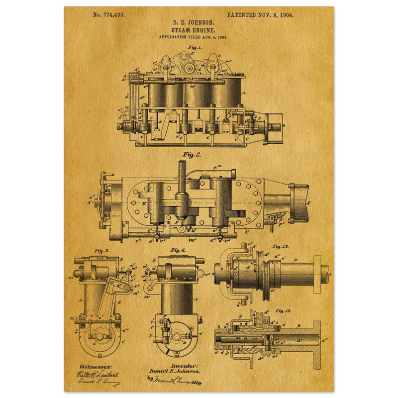 Steam engine patent 1904 by D. E Johnson.
