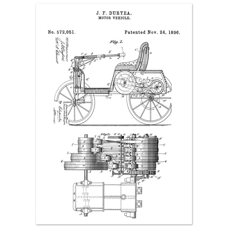 Motor Vehicle patent drawing by James Frank Duryea.