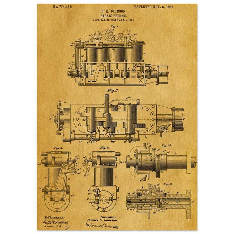 Steam engine patent 1904 by D. E Johnson.