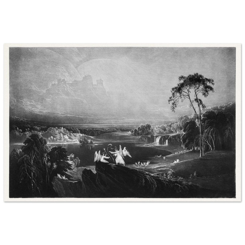 John Martin Paradise Lost Heaven – the Rivers of Bliss. Vintage mezzotint engraving .