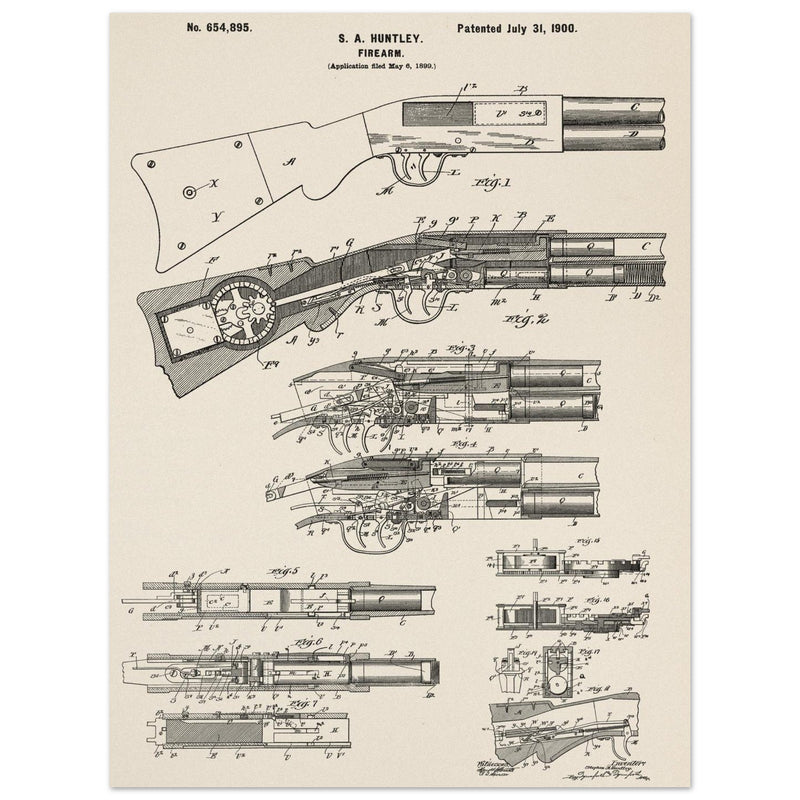 Firearm historic patent 1900. Matte paper
