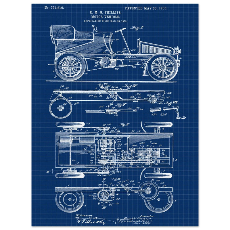 Motor Vehicle patent. Vintage car illustration.