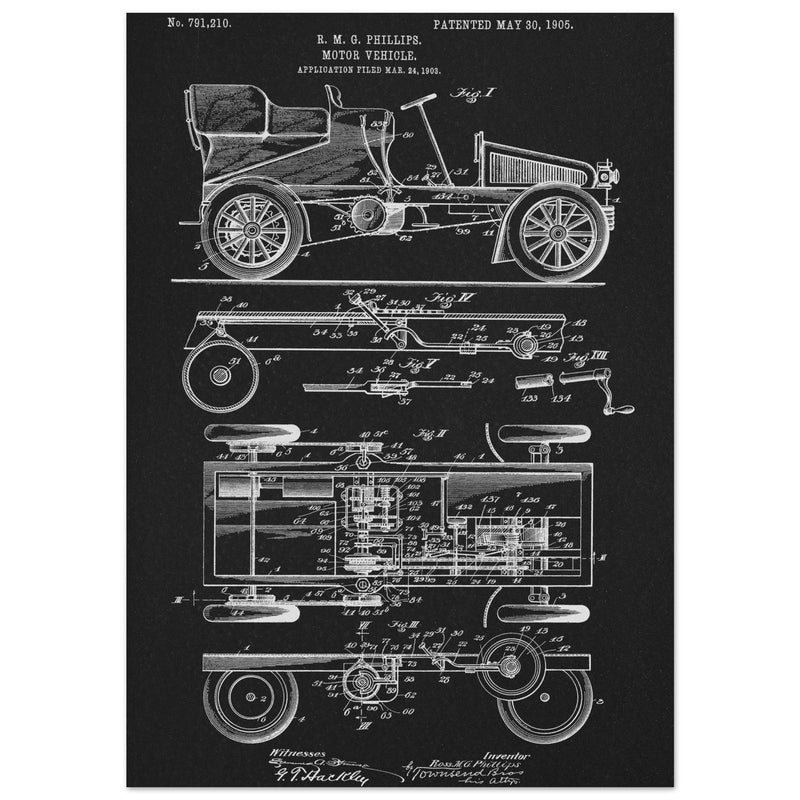 Motor Vehicle patent. Vintage car illustration.