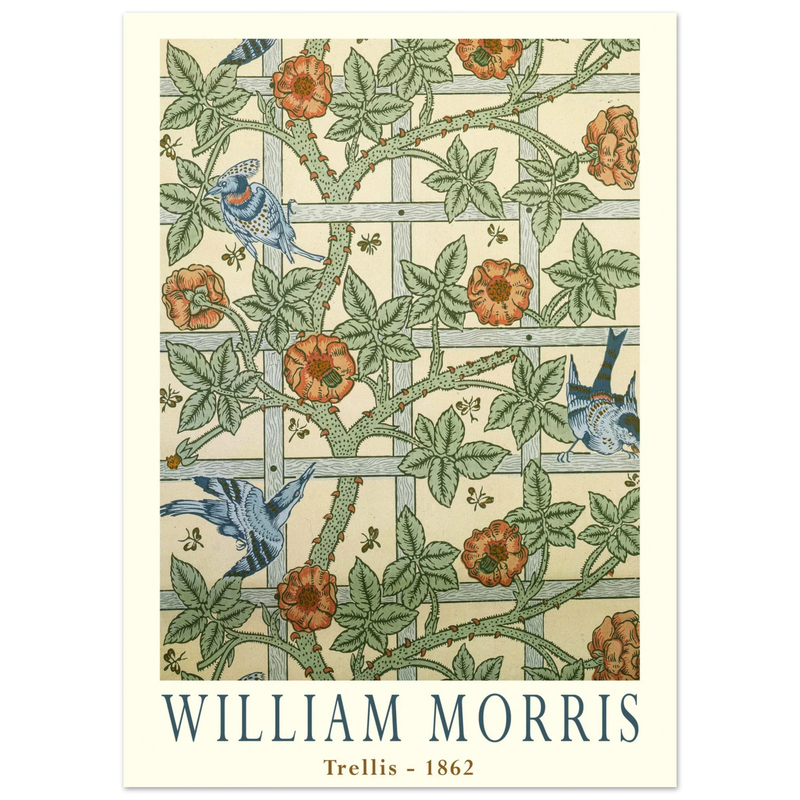 William Morris Trellis vintage wallpaper.  art print of this flower and leaves design