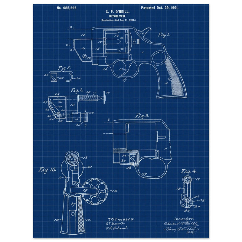 Vintage revolver patent by C P O'Neill.