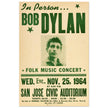 Bob Dylan music concert poster. Performance at the San Jose Civic Auditorium California in 1964.