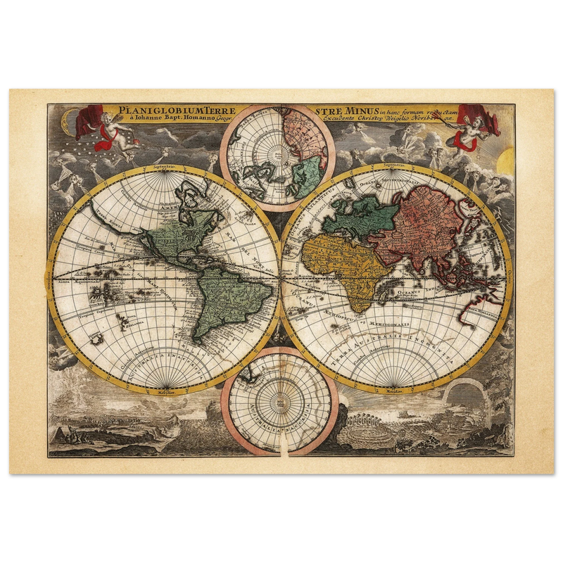 Ancient world map Planiglobium Terrestre Minus in hanc formam redactam by Johann Baptist Homann
