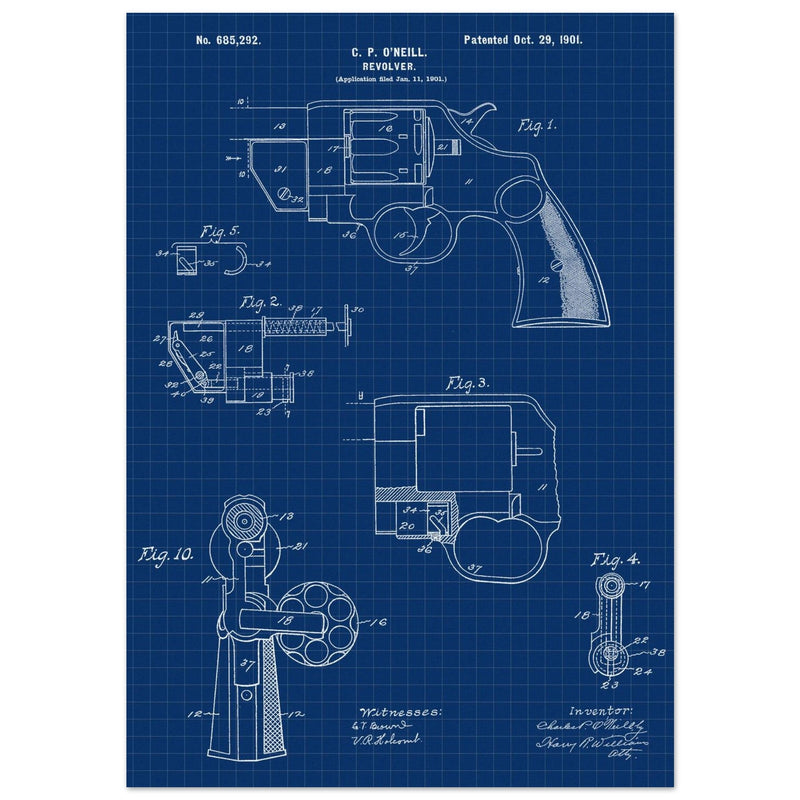 Vintage revolver patent by C P O'Neill.