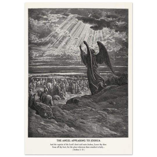 Gustave Dore The Bible engraving print . The angel appearing to Joshua .