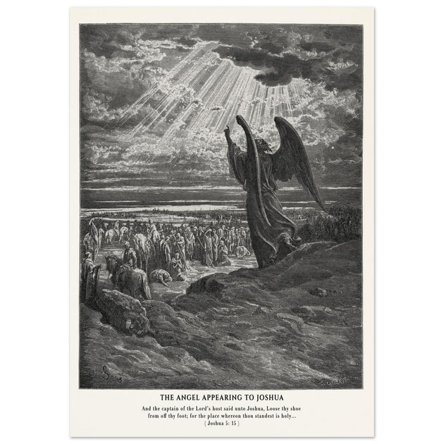 Gustave Dore The Bible engraving print . The angel appearing to Joshua .