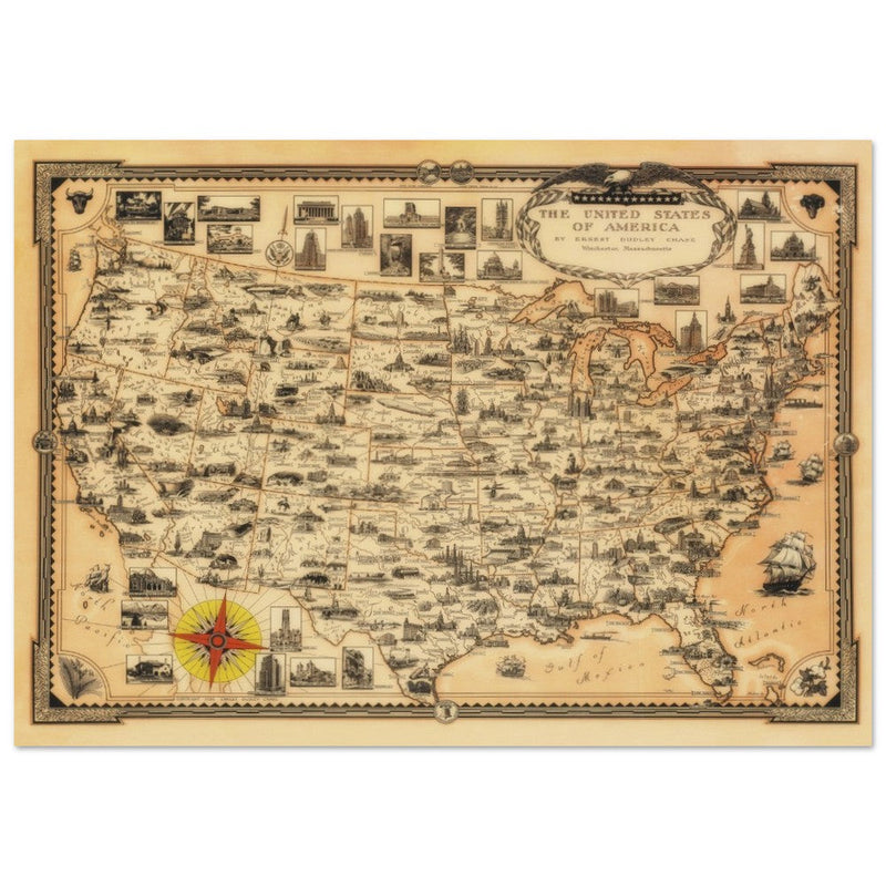 Pictorial old map of the United States of America by Ernest Dudley Chase