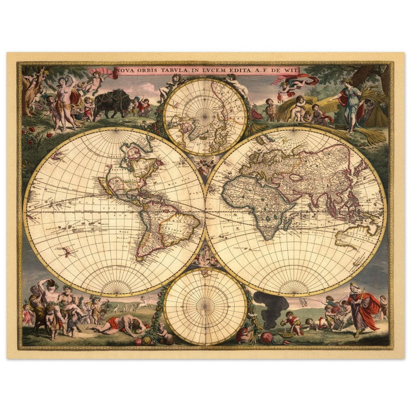 1682 Ancient double hemisphere world map by Frederick de Wit . Nova Orbis Tabula .