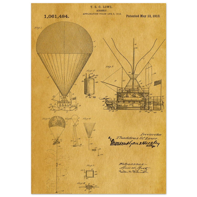 Airship patent illustration by T S C Lowe. Air Balloon