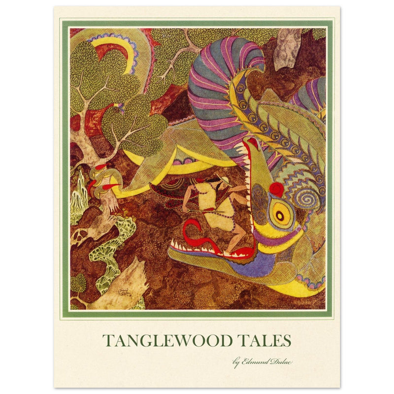 Edmund Dulac Tanglewood Tales illustration . The Dragon's Teeth Jason confronts the beat tha guards  Golden Fleece