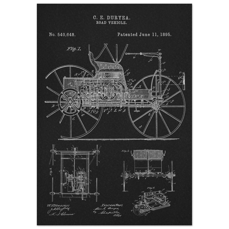 Road vehicle patent 540648 1895 by Charles Edgar Duryea. Automobile car history