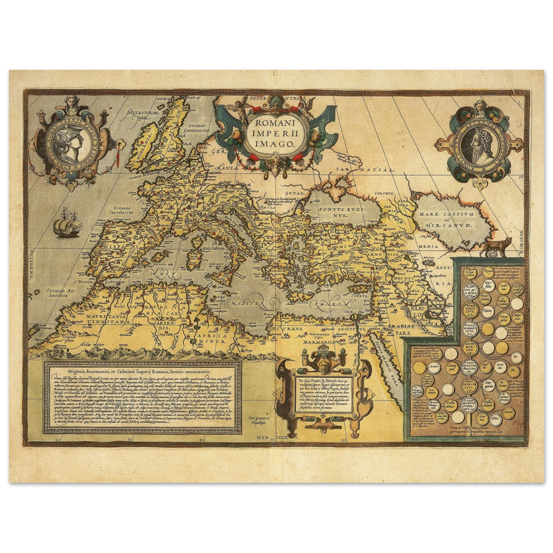 Old map of the Roman empire . Poster vintage reproduction of a map of 1579.
