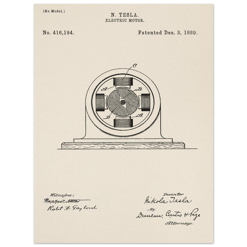 Electric Motor  patent 416194 by Nikola Tesla.