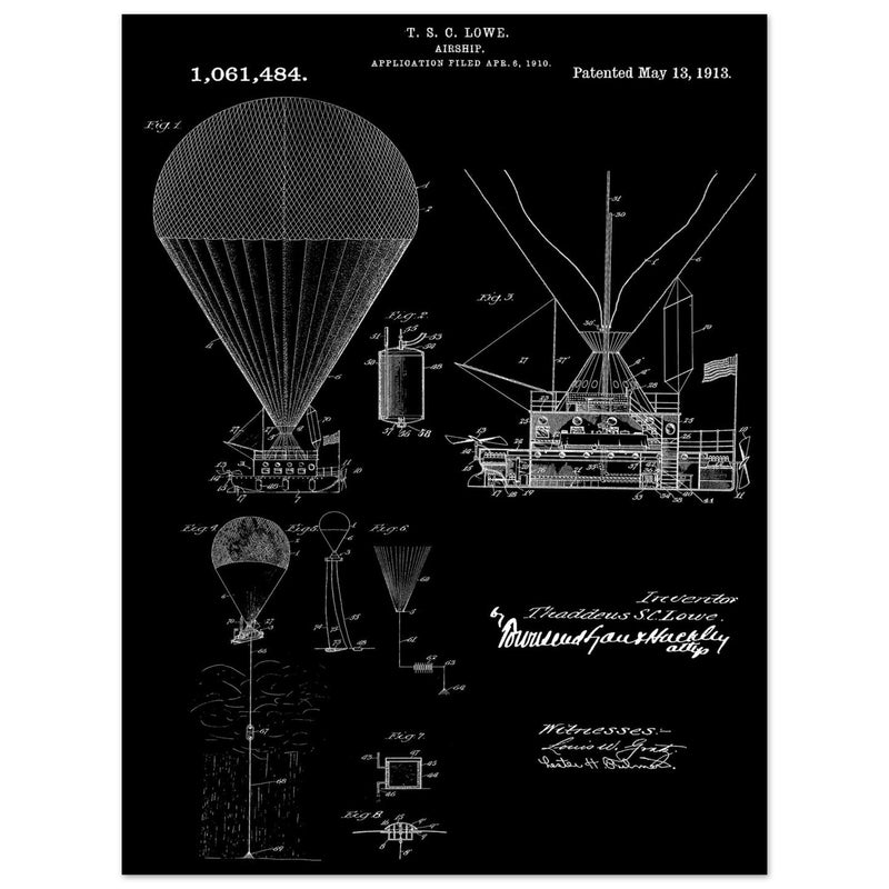 Airship patent illustration by T S C Lowe. Air Balloon