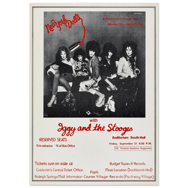 Iggy and the Stooges vintage concert poster. Performance in Memphis in 1973.