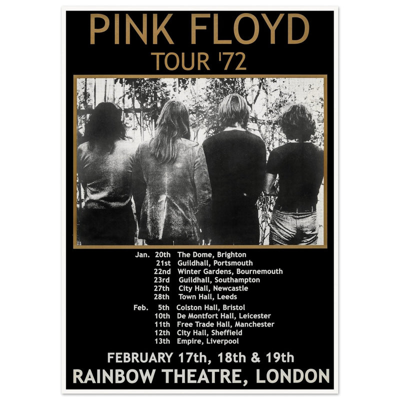 Pink Floyd music concert poster part of tour 72 Rainbow Theatre London.