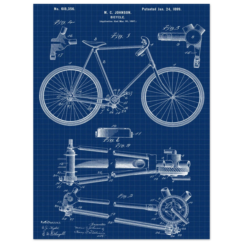 Vintage bicycle patent 1899 by M. C Johnson.