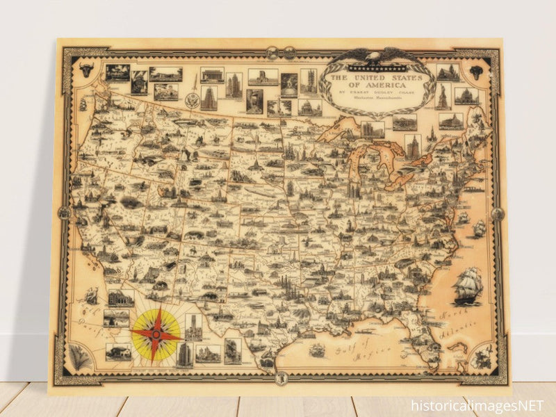 Pictorial old map of the United States of America by Ernest Dudley Chase