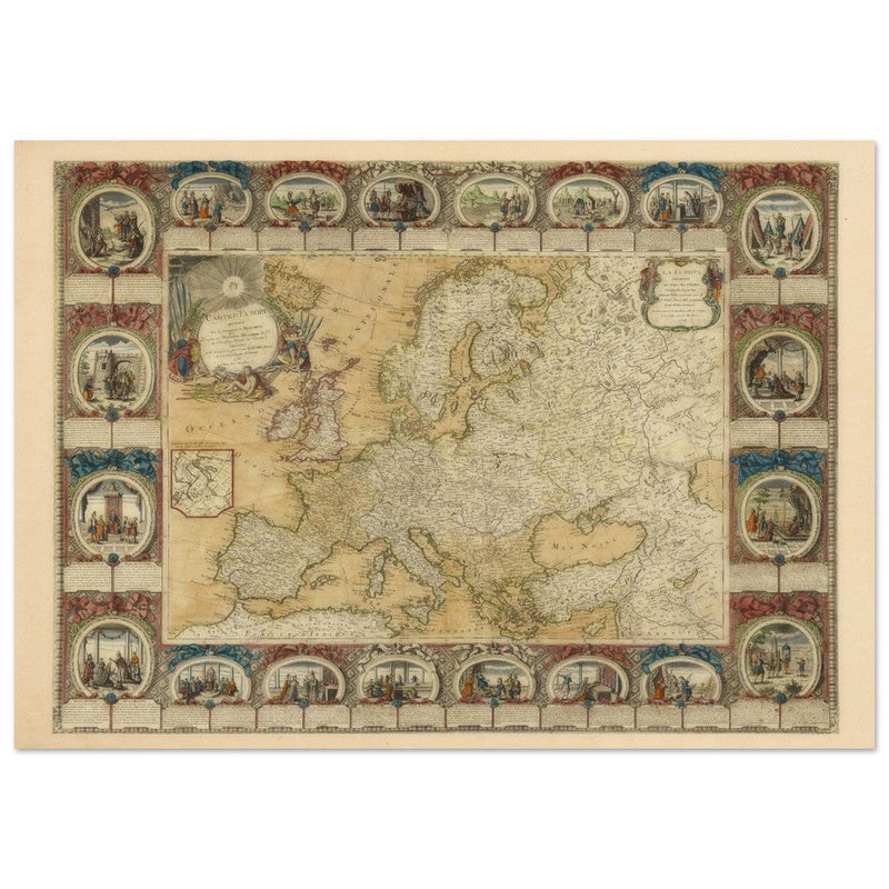 Ancient antique map of Europe. The map is devided in empires and realms.  poster.