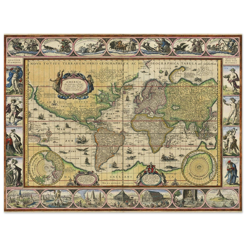 Old ancient map Nova Totius Terrarum Orbis Geographica ac Hydrographica Tabula by Willem Janszoon Blaeu .